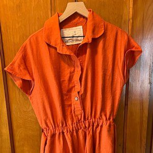notPerfectLinen PERTH collar linen dress  Orange Burnt size M/L